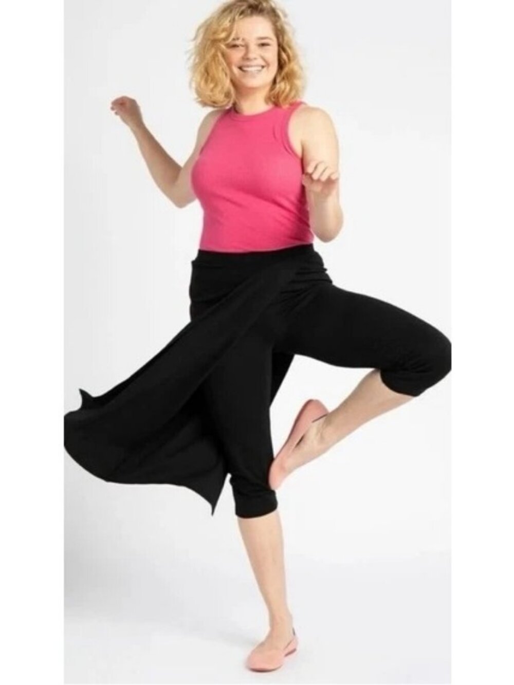 Betabrand Sassiest Pants Faux Wrap Midi Pencil Skirted Leggings Black L Petite